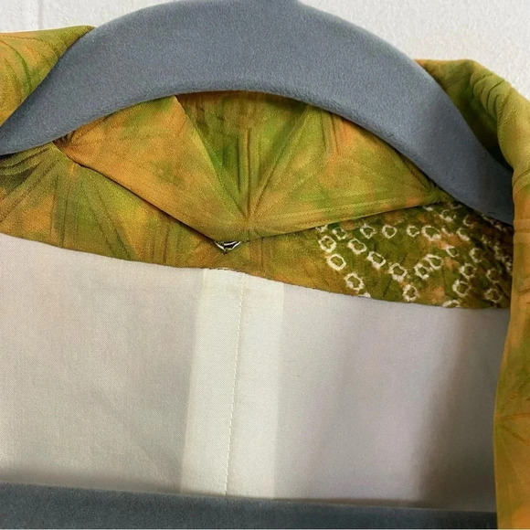 KIMONO jacket Haori VINTAGE TRADITIONAL JAPANESE Silk Green Yellow Batik Tie OS - Picture 11 of 16